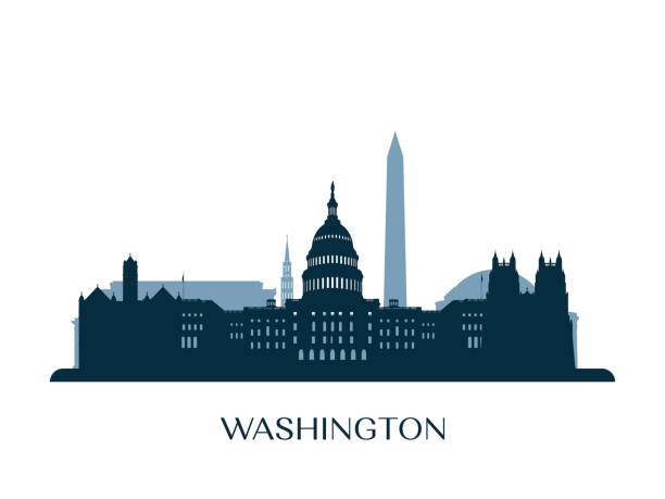 Washington skyline, monochrome silhouette. Vector illustration.